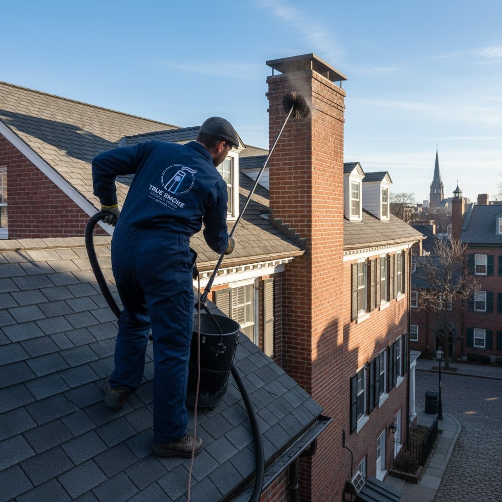 True Smoke Chimney Sweep team working on chimney